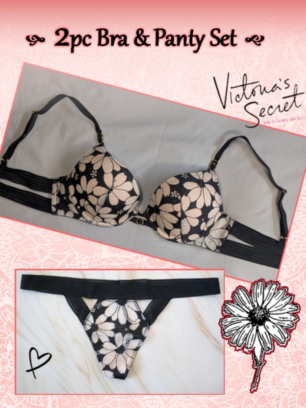 Cute Victoria's Secret Bombshell Daisy Bra & Thong Panty